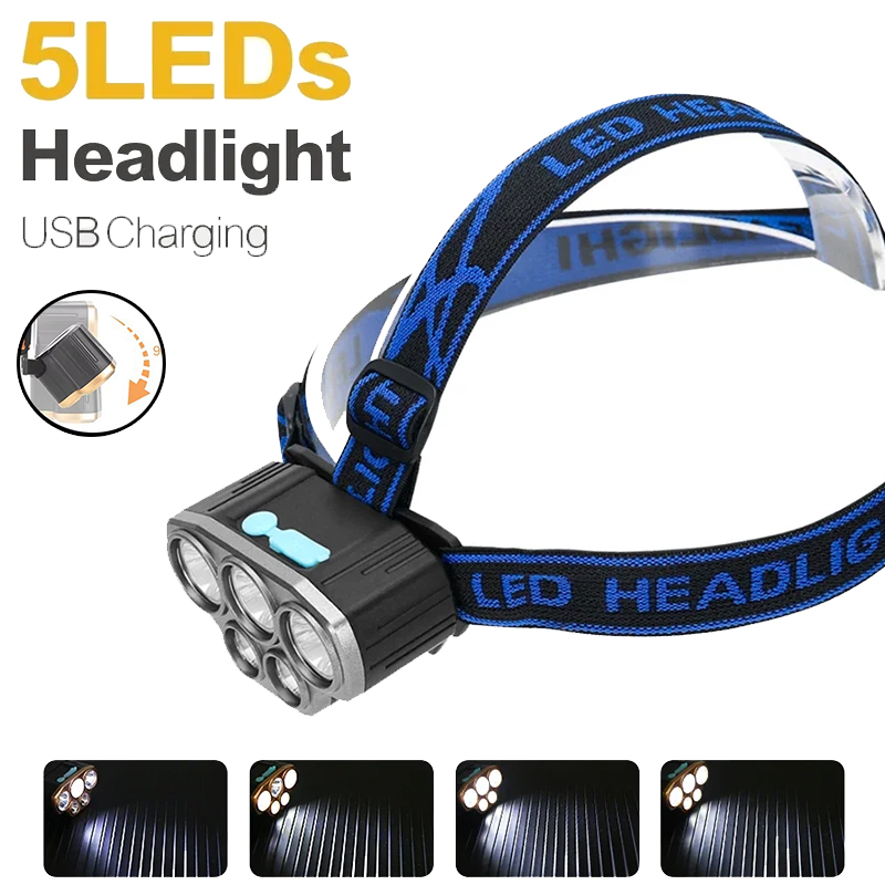 Running Headlamp Led - Rechargeable 5 LED Headlight Ultra Bright