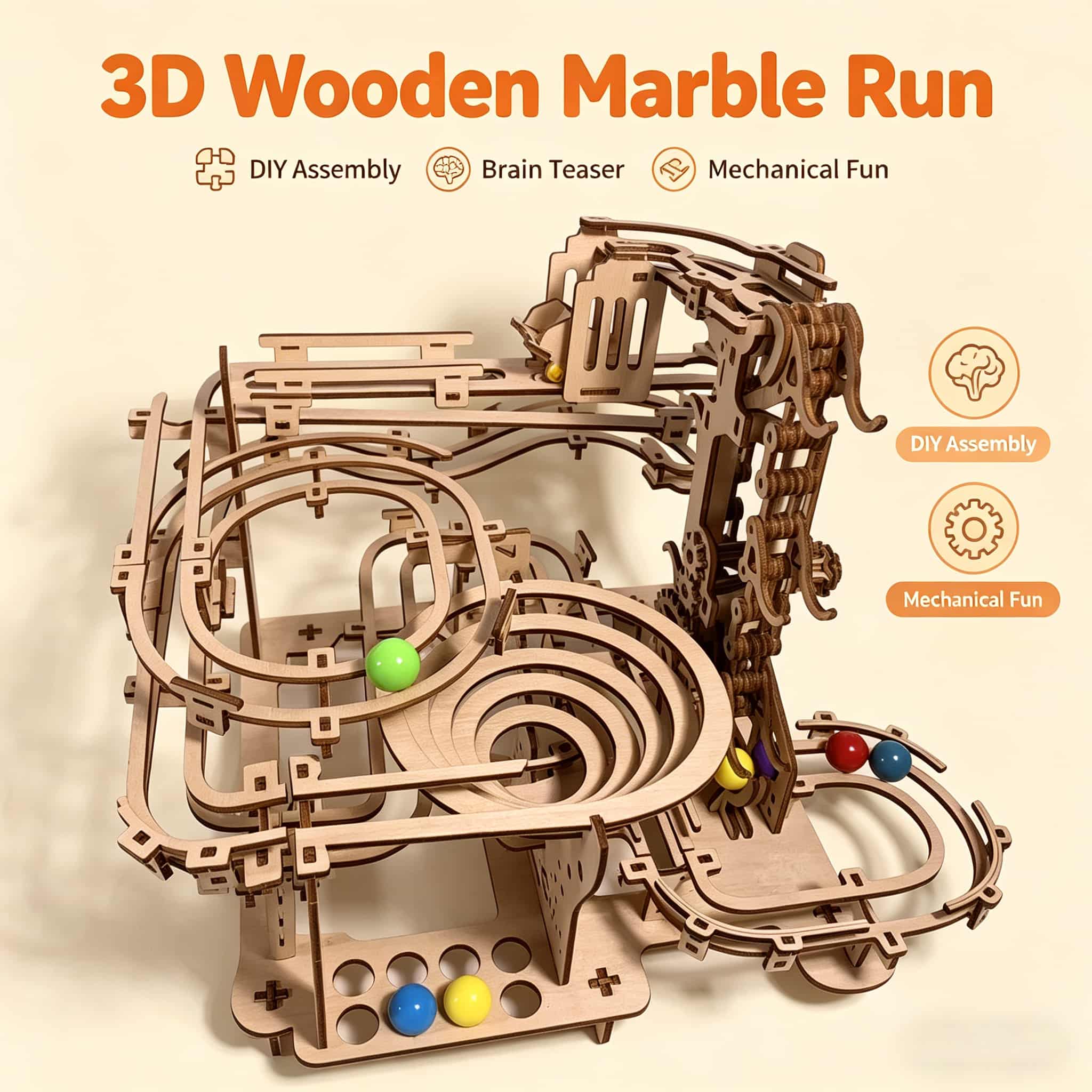 Mechanical Marble Run 3D Woode - đánh giá và giá Running Gear Track