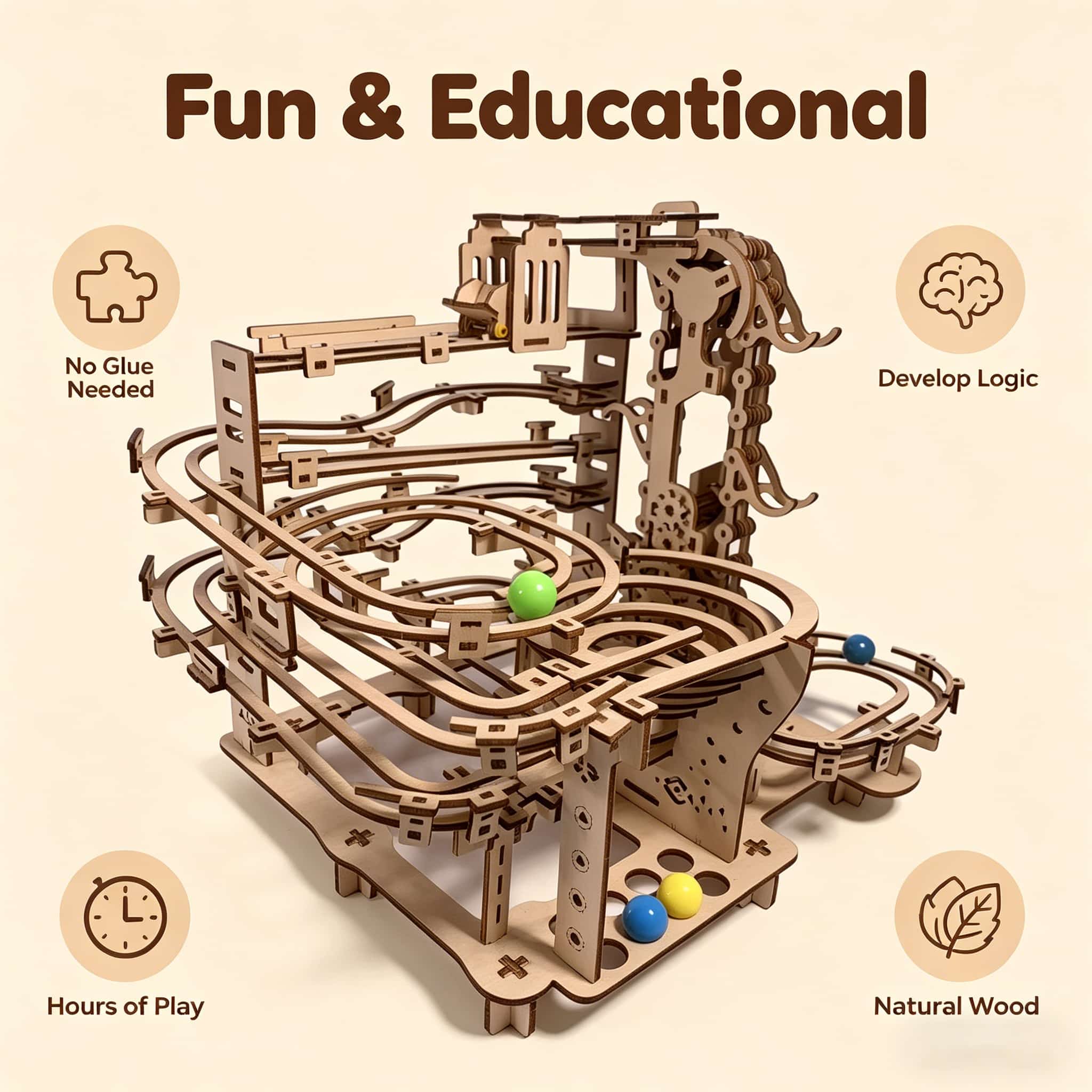 Mechanical Marble Run 3D Woode - đánh giá và giá Running Gear Track